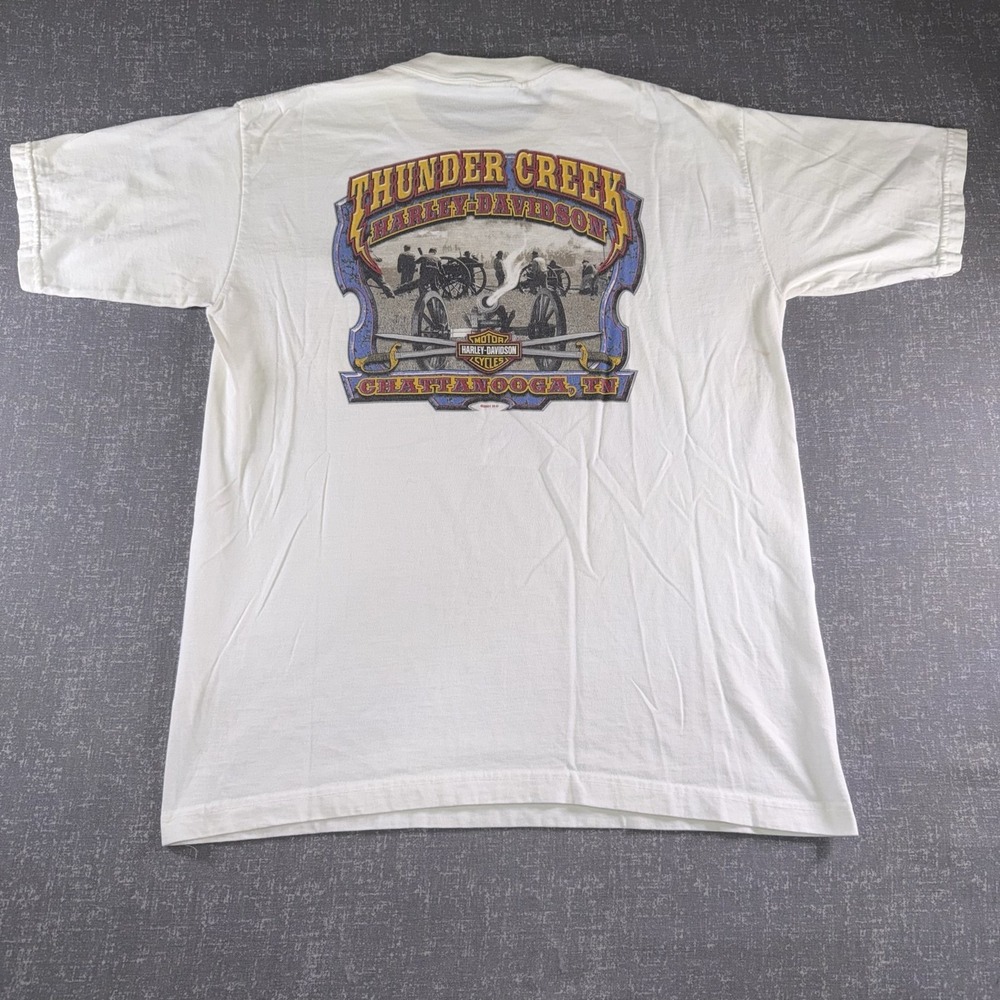 Vintage Harley-Davidson Shirt Mens Large White Thunder Creek Chattanooga TN Tee